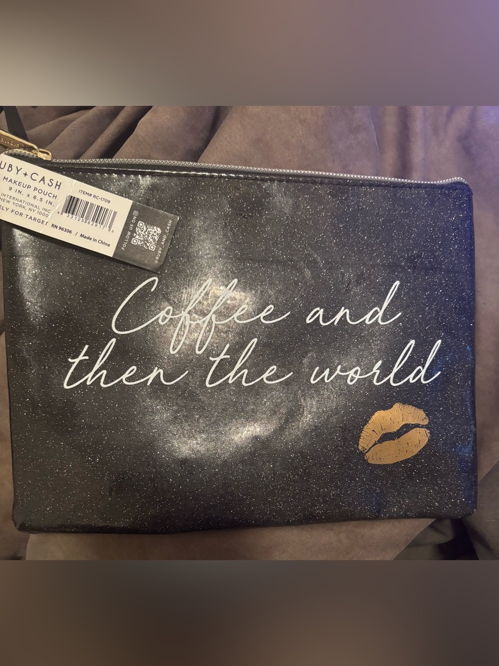 Ruby + Cash Sparkly Black Makeup Pouch - NWT